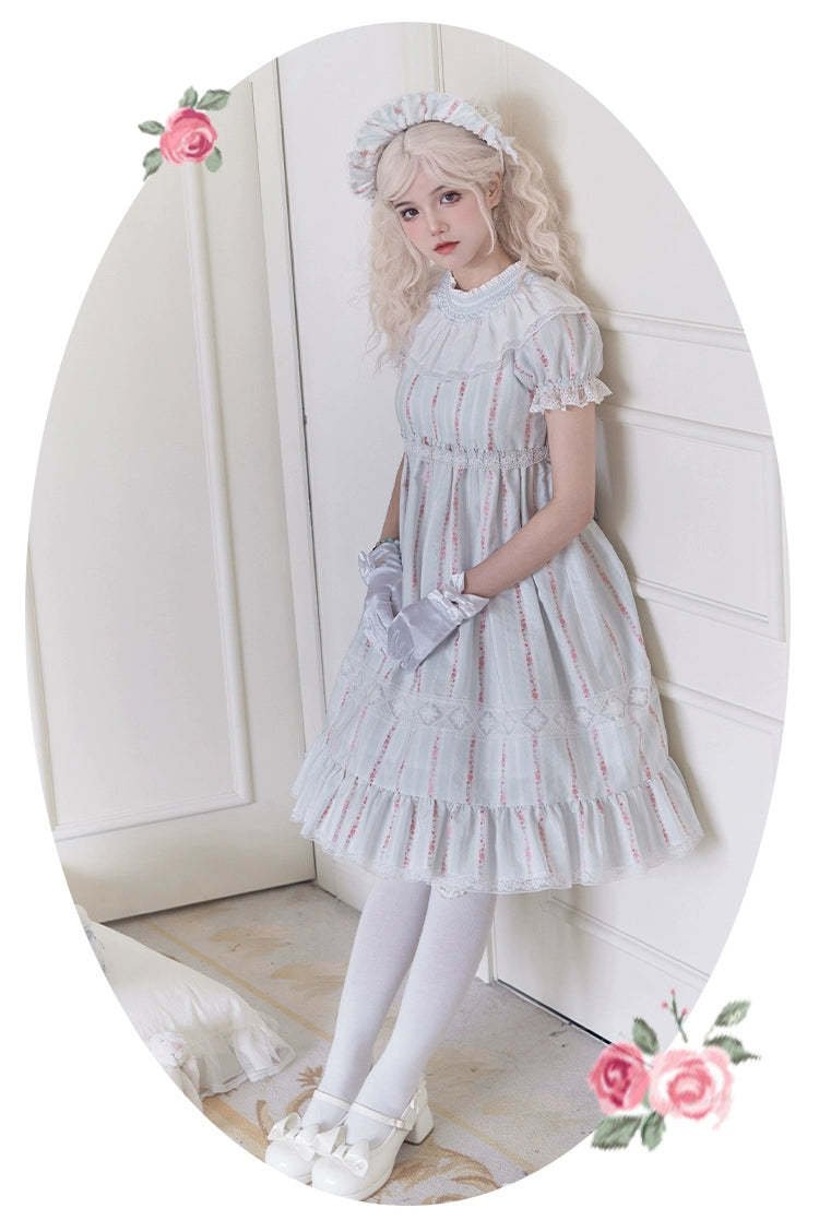 With PUJI~Annie's Dreamland~Cotton Lolita OP Dress Doll Collar Summer Dress   