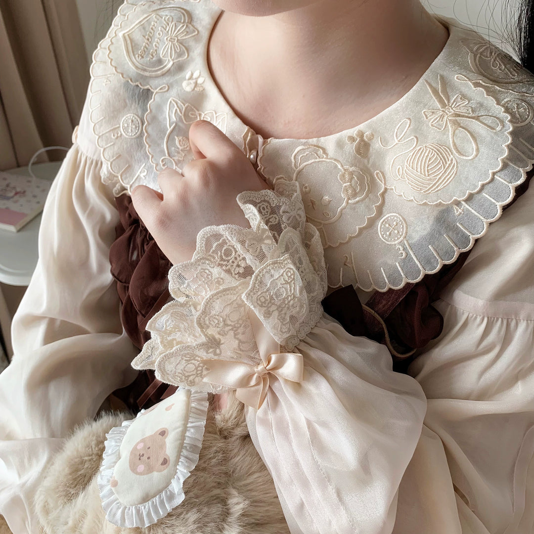 Flower Banquet~Sweet Lolita Blouse Embroidered Shirt with Long Sleeve   