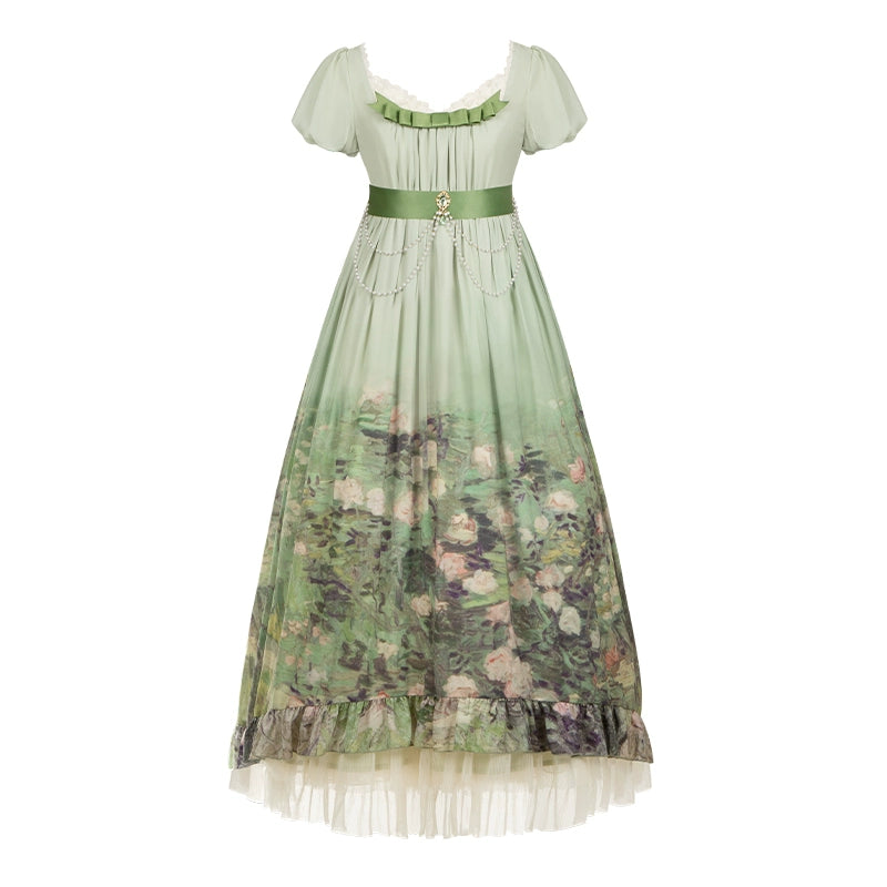 With PUJI~Blooming Rose~Chiffon Classic Lolita Dress Set Painting Styled OP & JSK 42925:757943