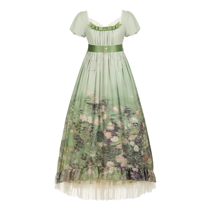 With PUJI~Blooming Rose~Chiffon Classic Lolita Dress Set Painting Styled OP & JSK 42925:757943