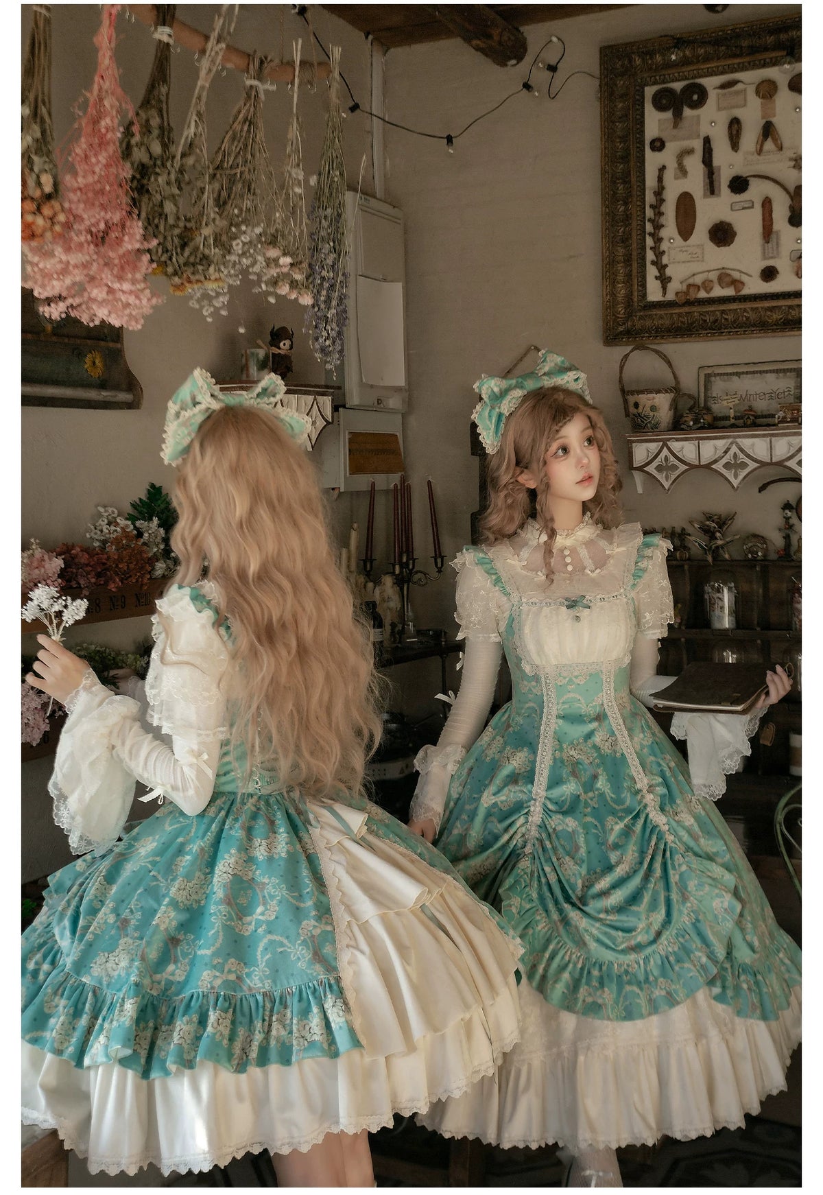 Old Courtyard Floral Letter - Classic Lolita Printed JSK Dress Set, Drawstring Lift-up Hem 46102:875272