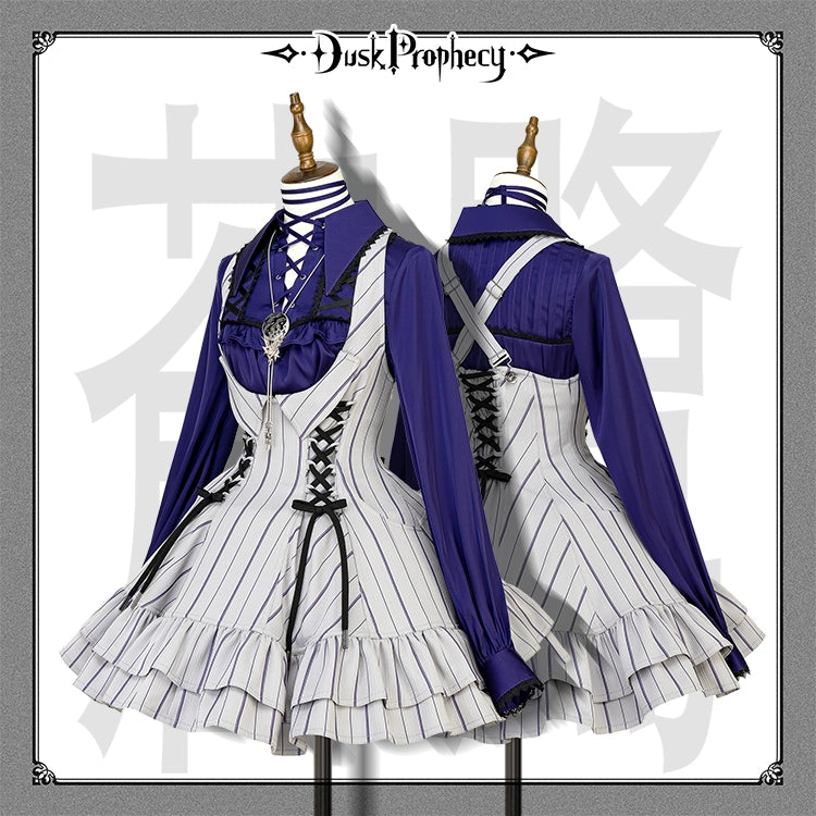 DuskProphecy - Heron - Classic Lolita Striped JSK Dress, Halter Neckline (L M S XL) 44313:802860