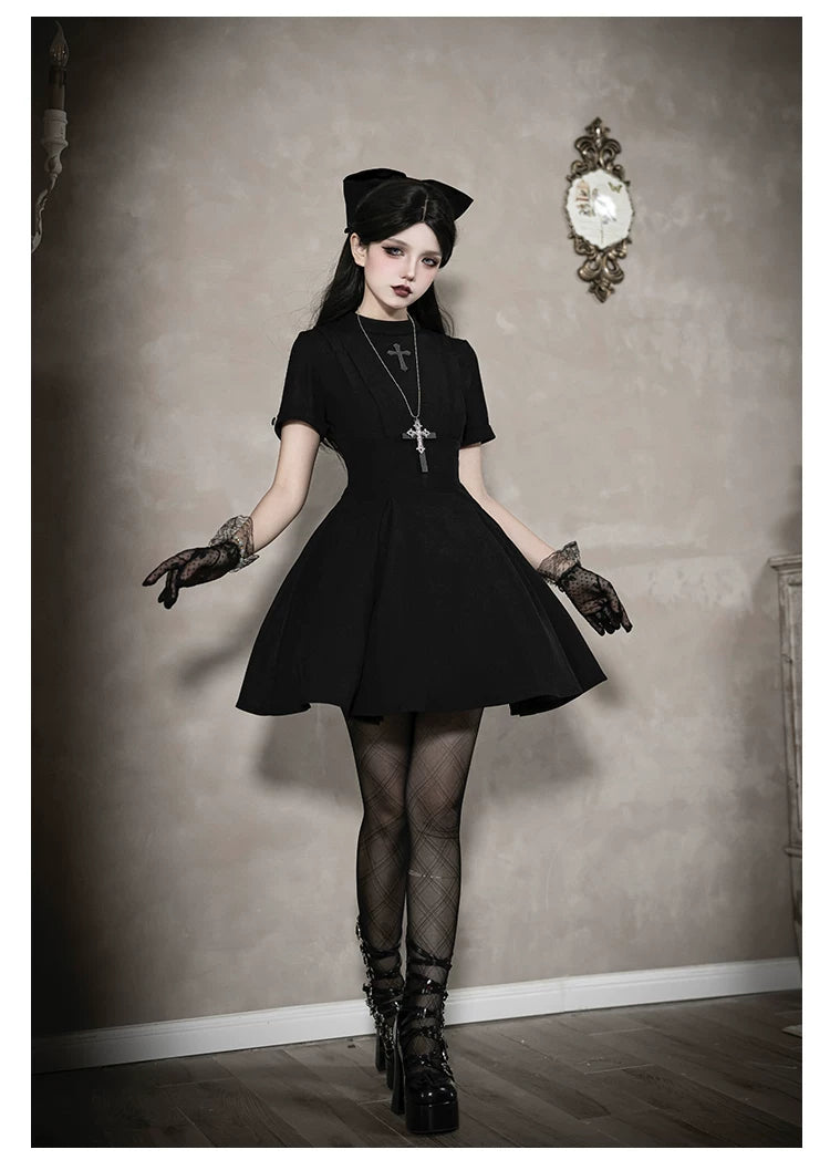 Nihil - Gothic Nun Lolita OP Dress, Irregular Hem Cape
