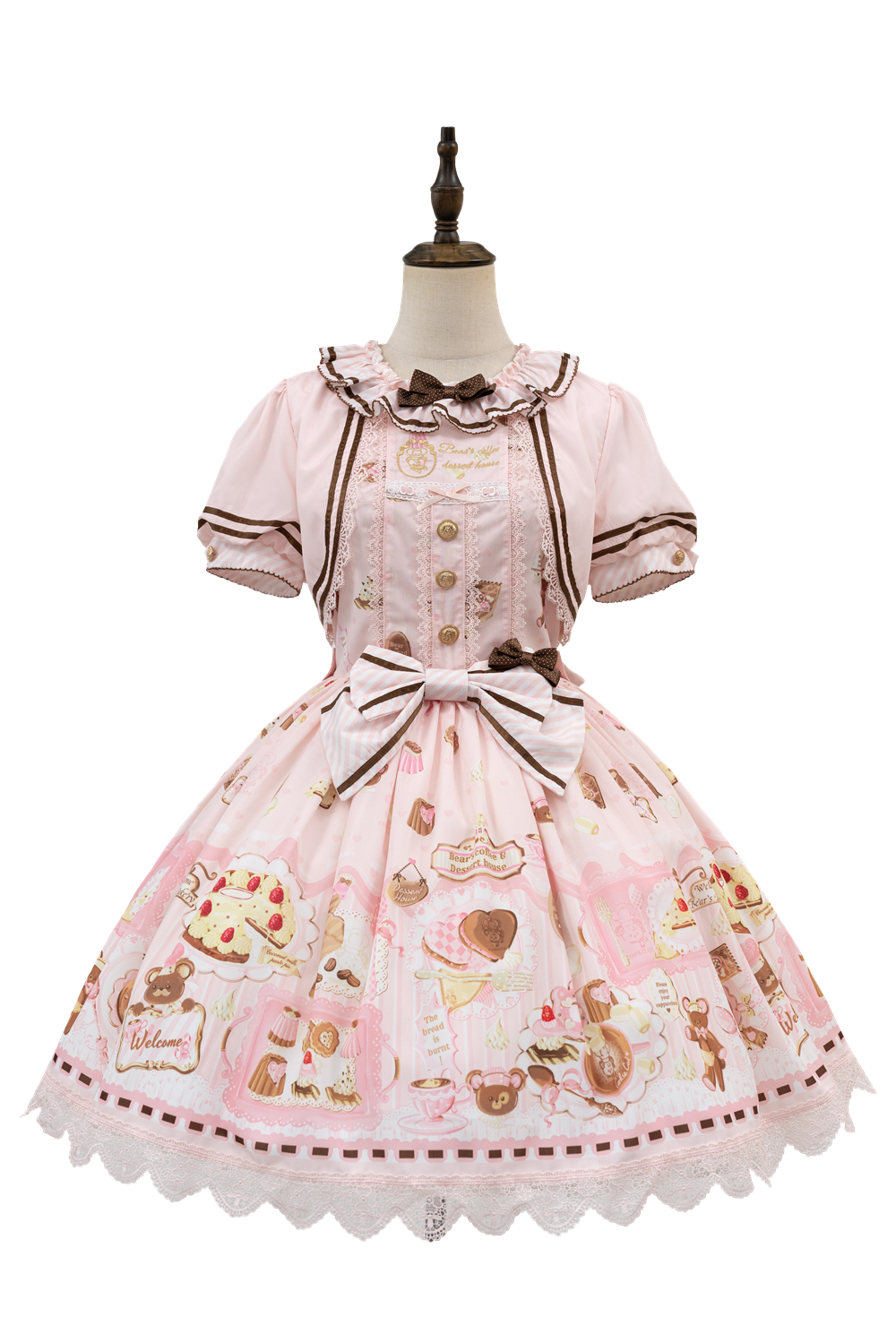 Babyblue - Dream Teahouse - Dessert Print Kawaii Lolita OP Dress Suit (L M S XL) 43332:773743