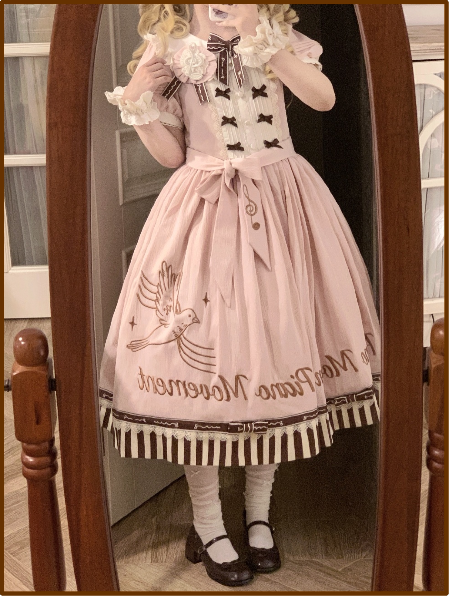 Birdsong Melody - Piano-themed Old School Lolita OP Dress, Side Pockets (2XL L M S XL) 45818:863227