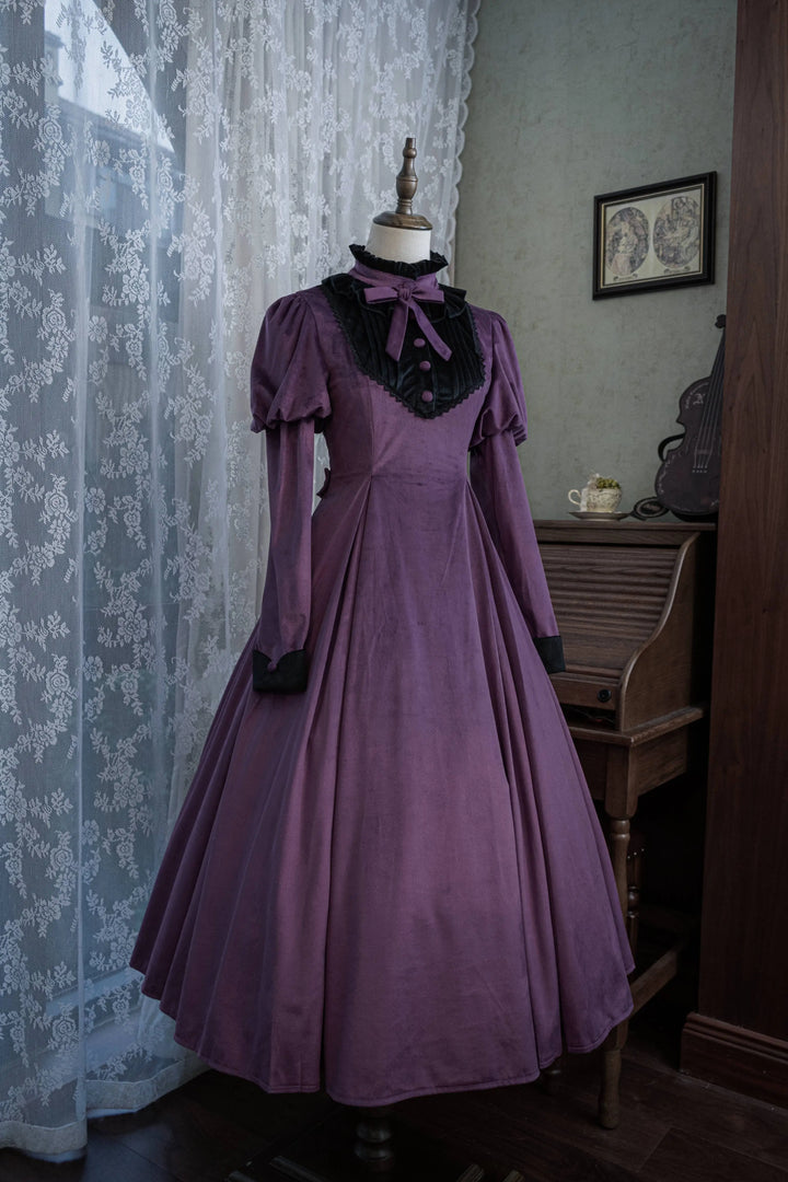Poesy Lolita~Gem Buckle~Elegant Lolita Mutton Sleeve Dress S purple 