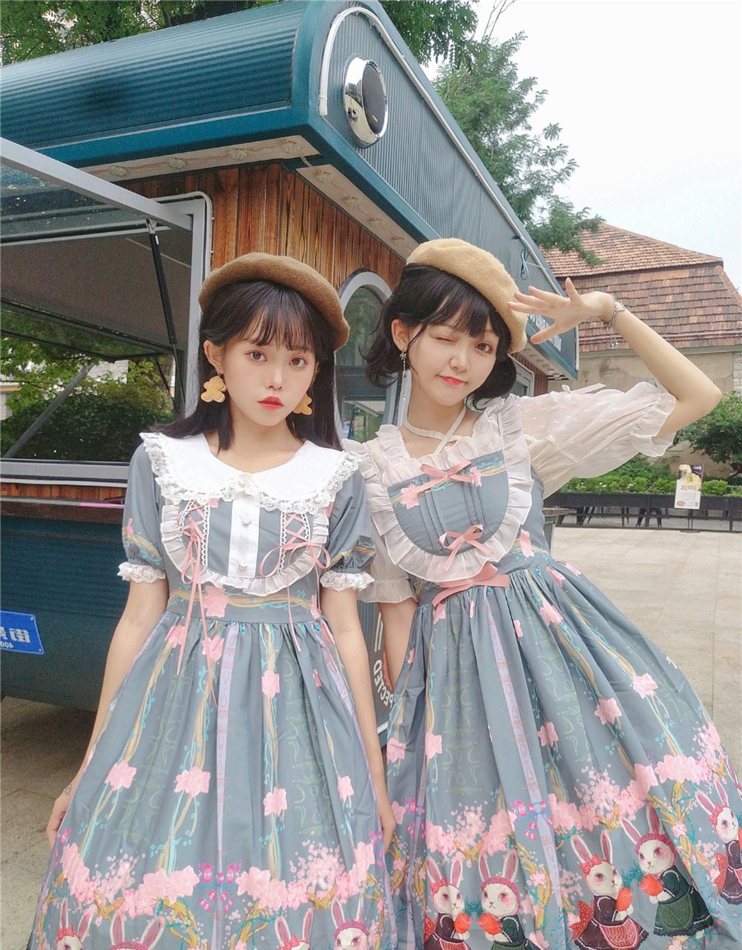Niu Niu - Picnic Bunny Girl - Plus Size Lolita JSK Short Sleeve OP Dress 2XL Teal green JSK