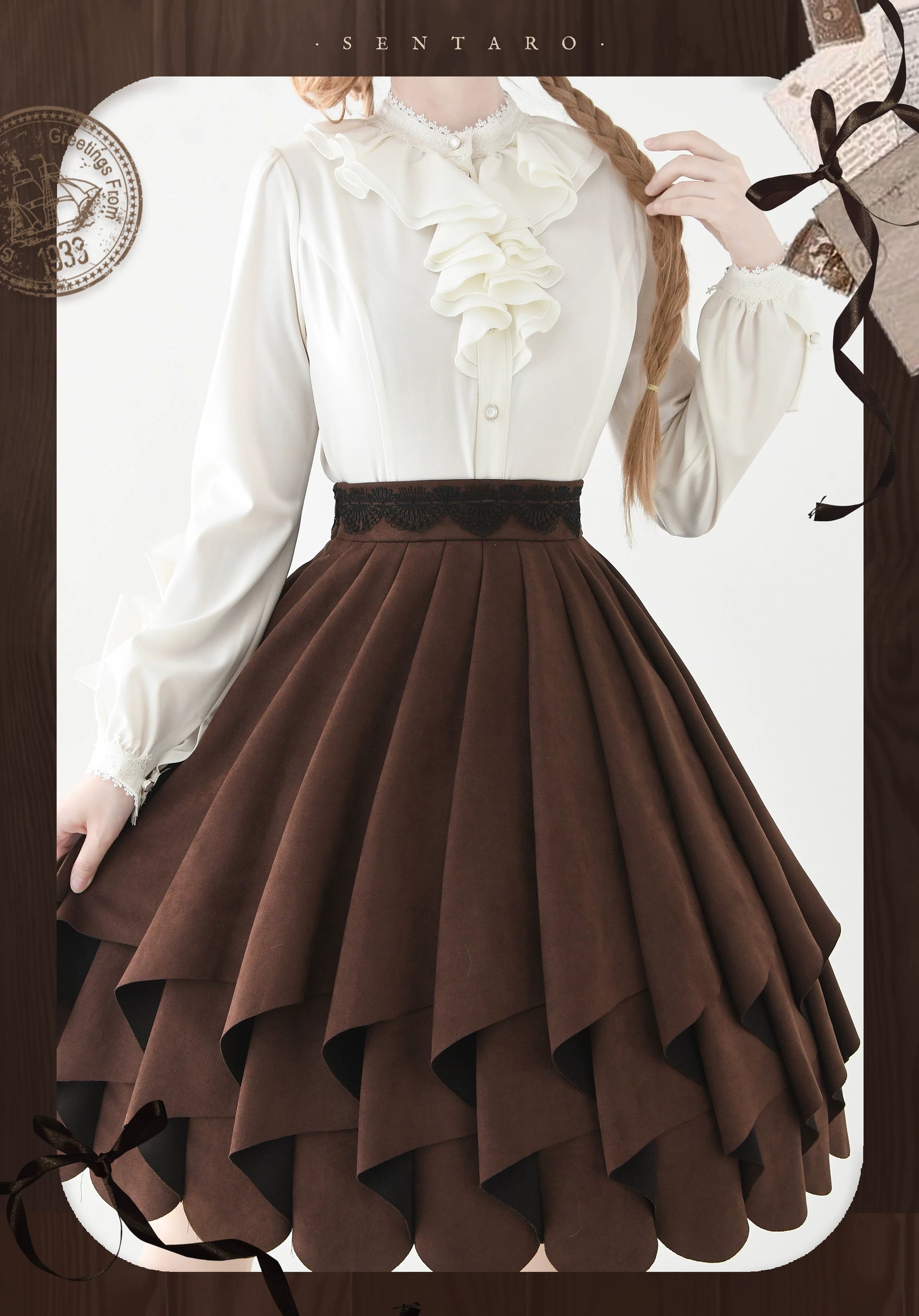 Molten Snowtop - Classic Lolita SK, Cape With Detachable Collar Brown S Skirt