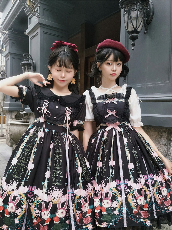 Niu Niu~Picnic bunny girl~Plus Size Lolita JSK Dress Short Sleeve OP 2XL black OP 