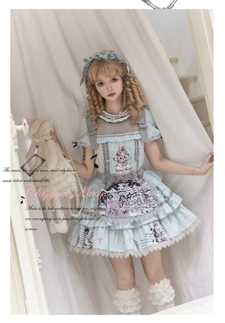 Honey Machine~Doll Theater~Sweet Lolita OP/JSK Bunny Print Daily Lolita Dress   