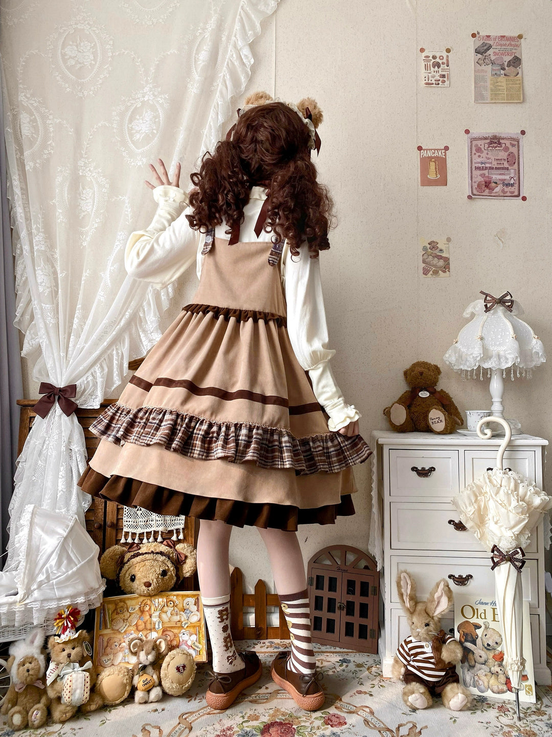 Qianmu~Teddy Bear Cake~Winter Lolita JSK Cute Bear Lolita Dress   