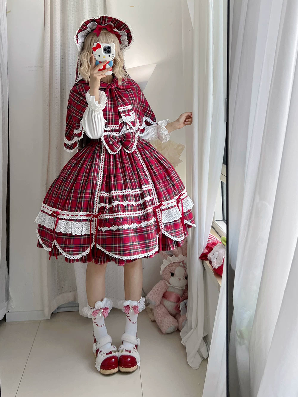 Plaid Petal Bunny - Old School Lolita Plaid JSK Dress, Side Pockets 44674:818468