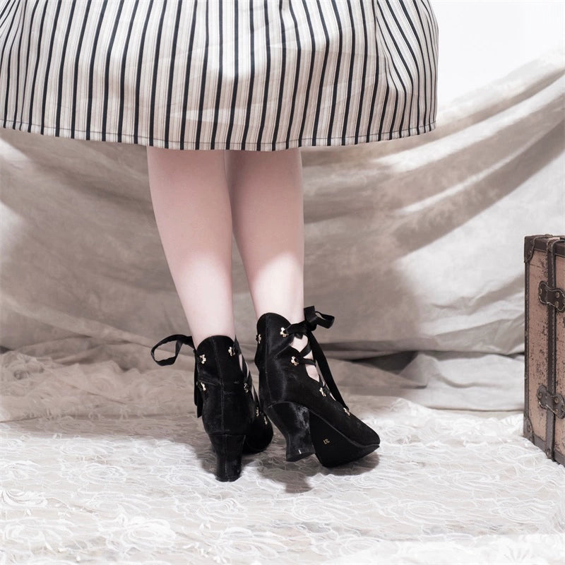 MR.Qiutian - Forbidden Dance - Elegant Lolita Velvet Shoes, Adjustable Lace-Up Straps