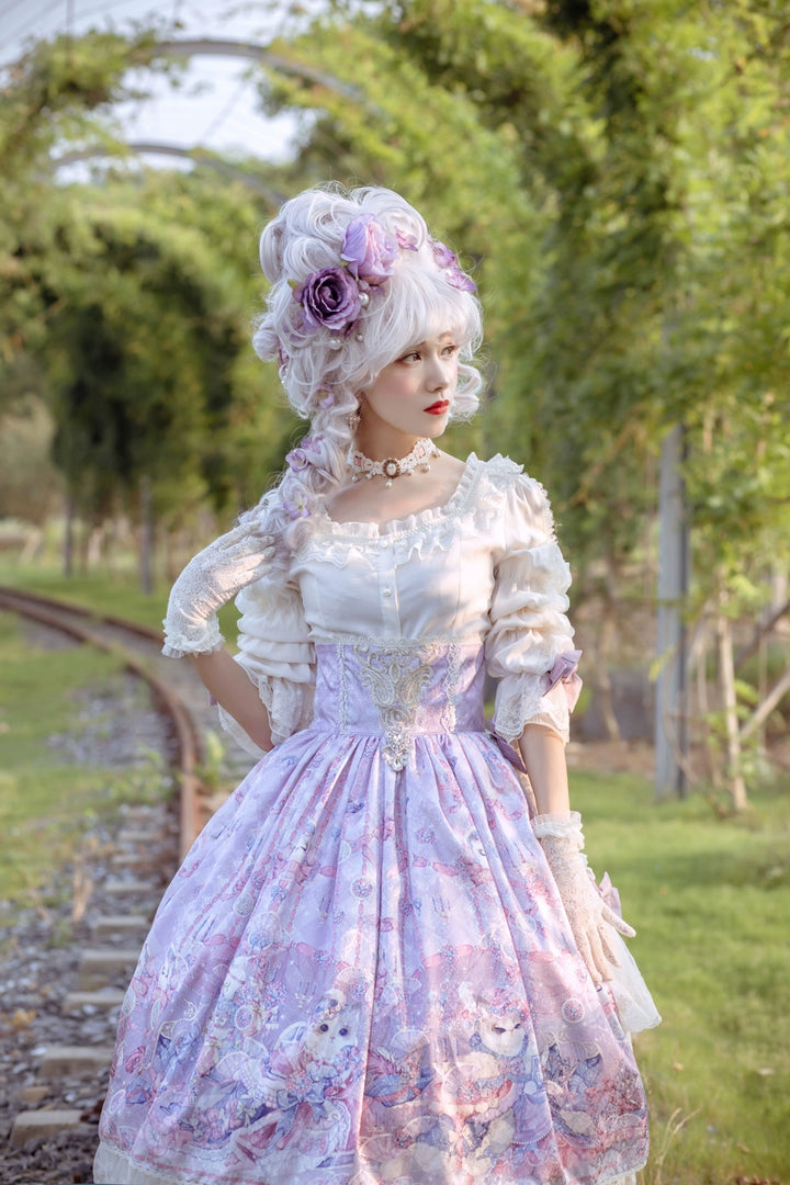 Miss Point~Elizabeth Meow~Classic Lolita Blouse Lotus Root Sleeve Lolita Shirt 40686:673596