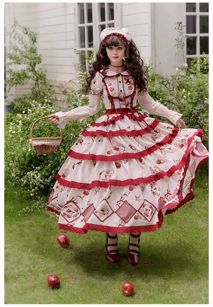 With PUJI~Apple Orchard~Country Lolita SK Embroidered Twins Lolita Top Skirt