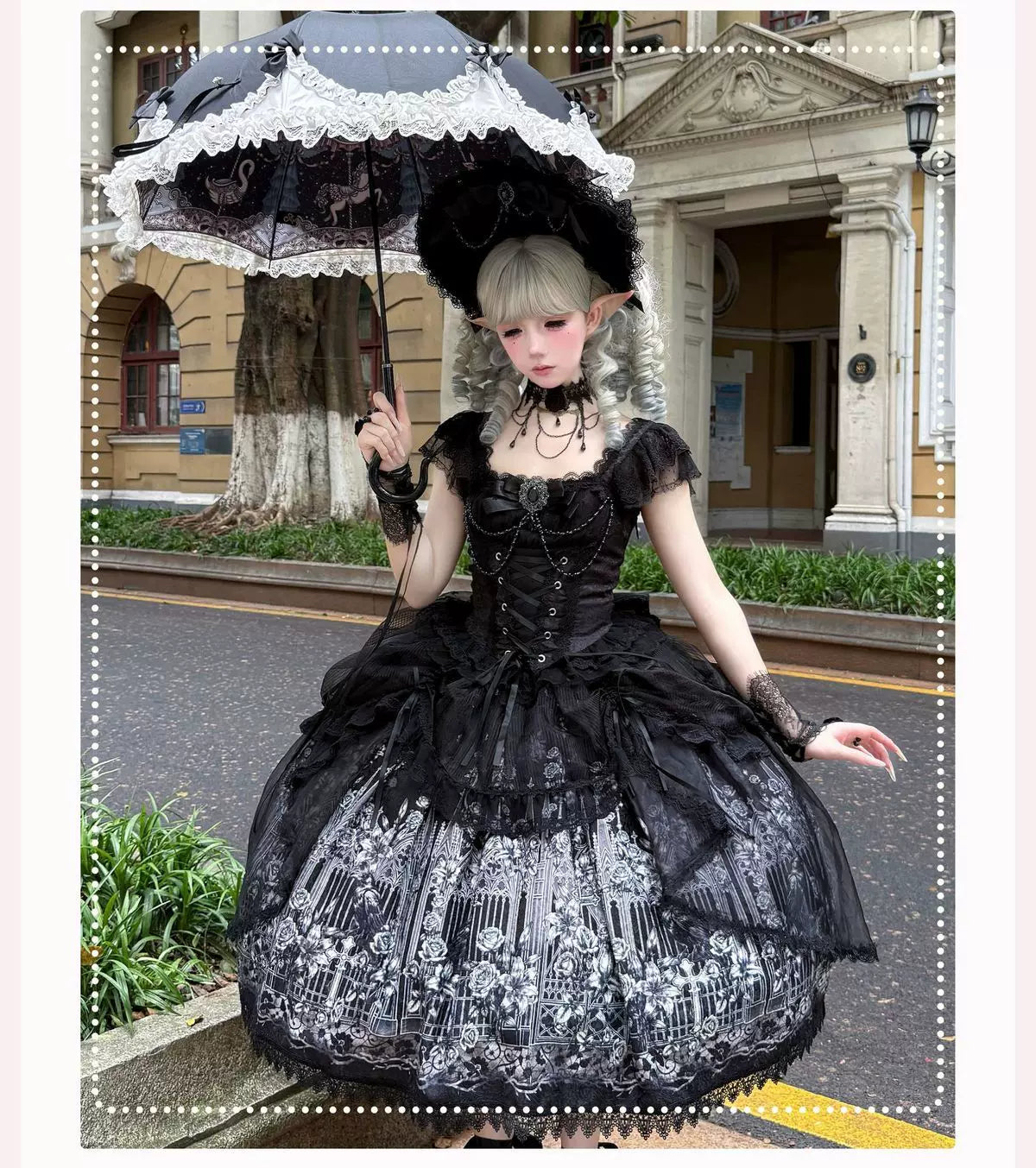 Thorn Feather Relic - Gothic Lolita JSK Dress, Crow and Rose Print 45863:866248