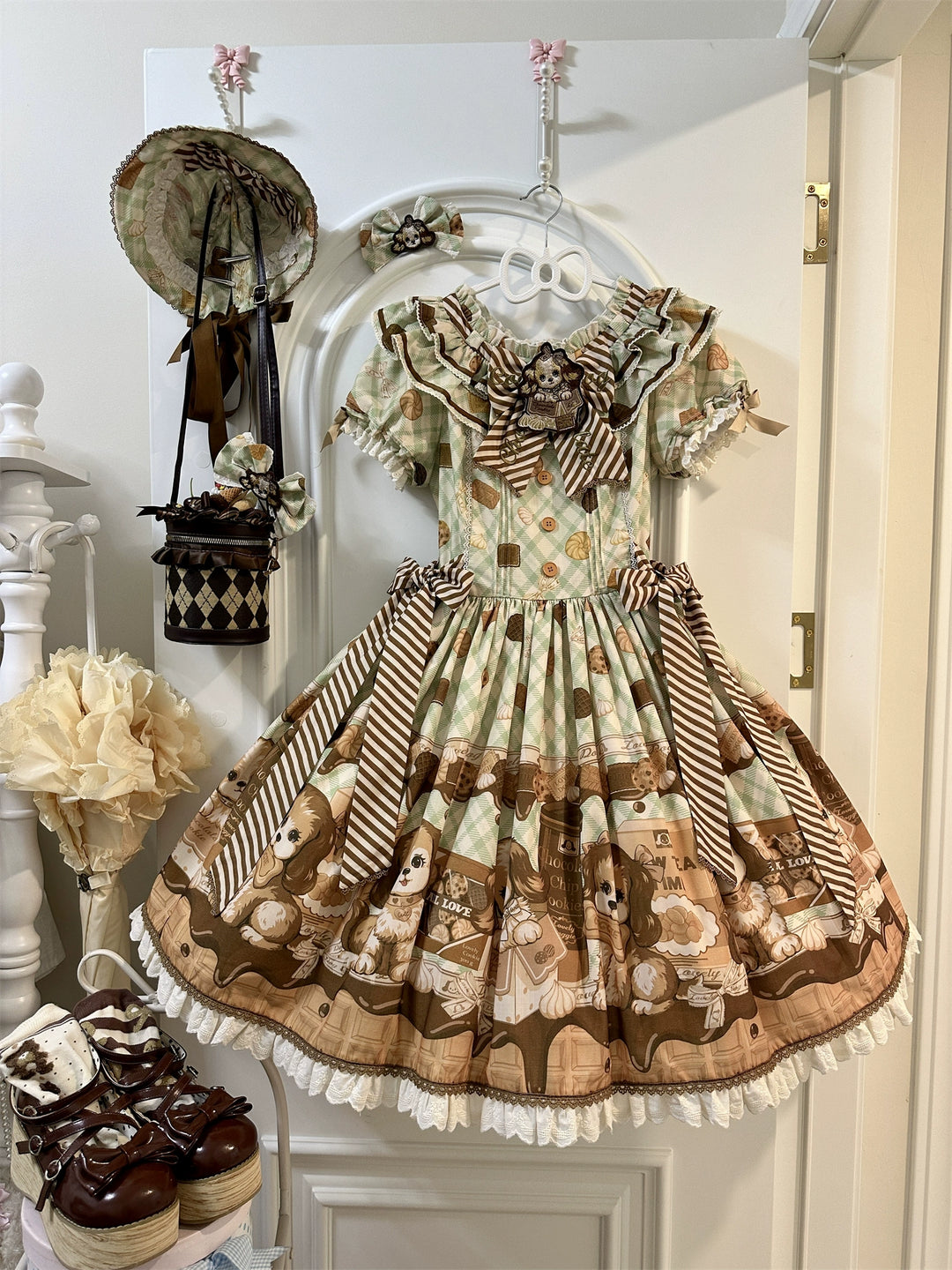 Babyblue~Dog Bakery~Old School Lolita OP Dress Sweet Dress with Accessories 42101:726439