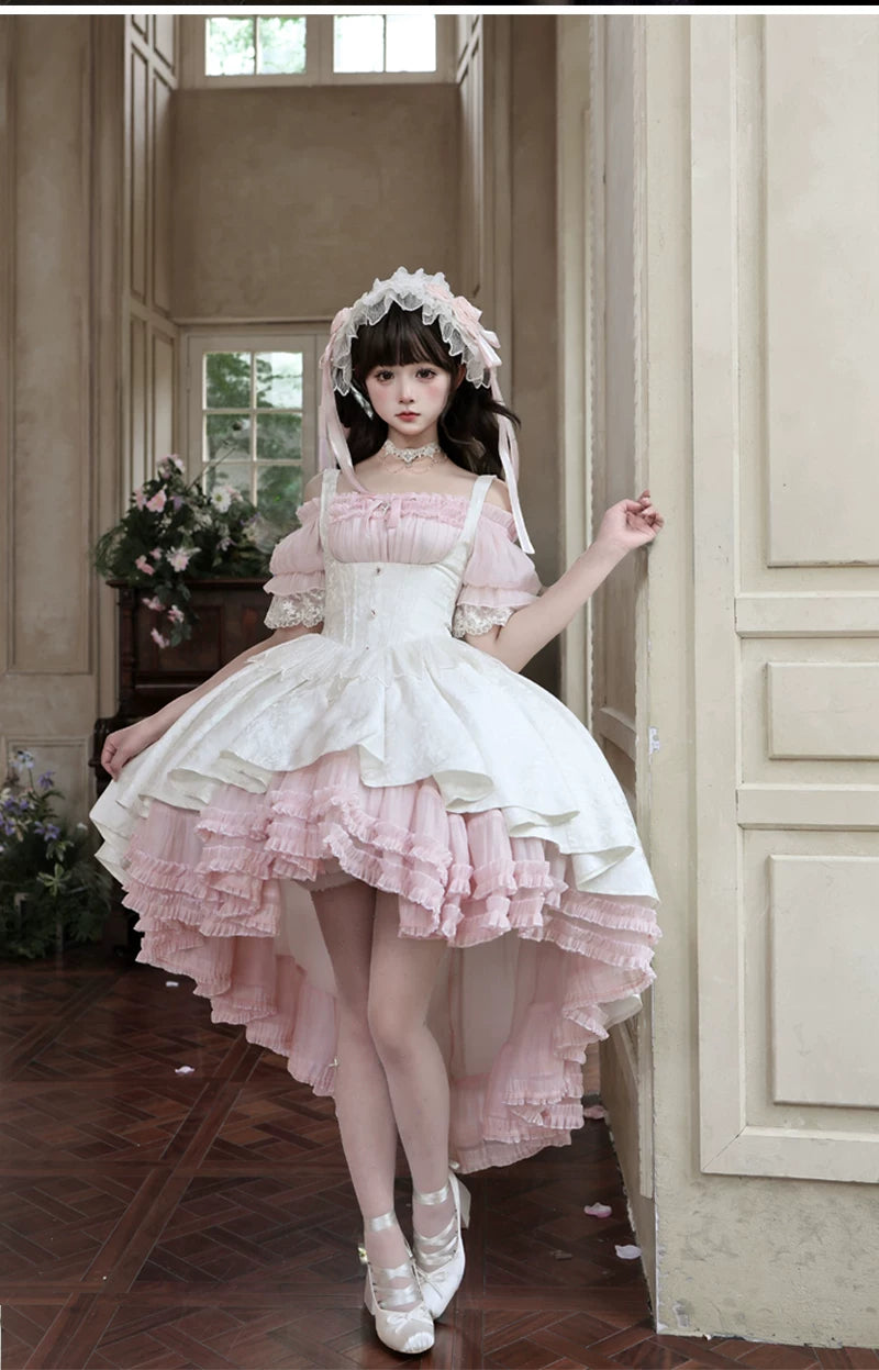 Rose Banquet - Gothic Lolita Boned Bust-supporting JSK Dress, High-low Hem 45815:863595