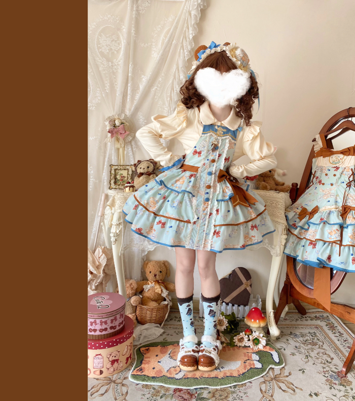 Cheese Mee Mee~Seaside Tea Party~Sweet Lolita Dress Cute Print JSK and Cape