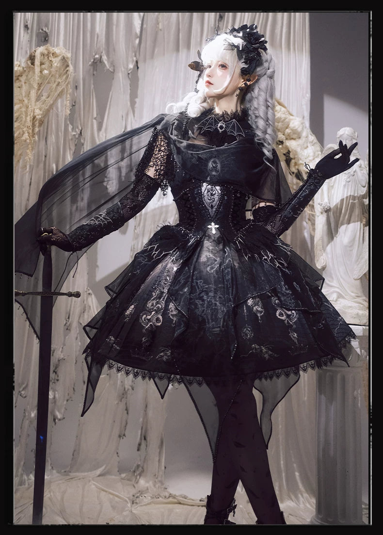 Bone Dragon - Gothic Lolita Corset JSK Dress Set with Embroidery 45654:856836