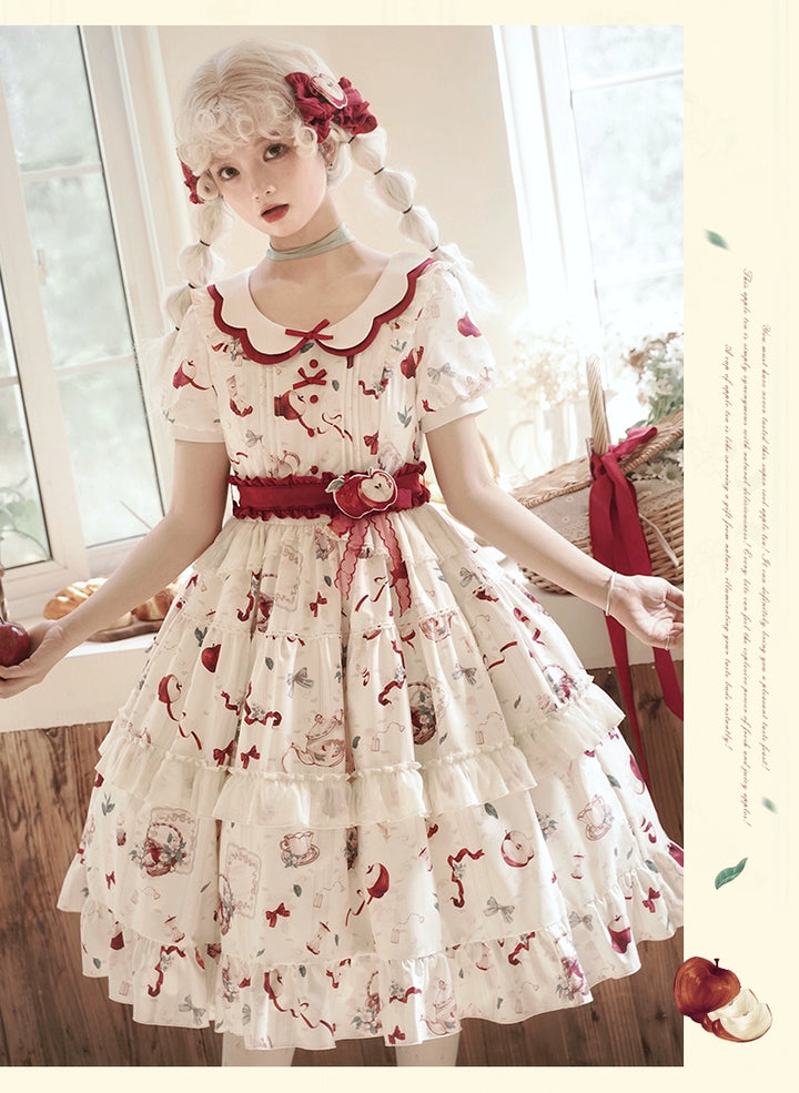 Urtto~Apple Tea~Country Lolita OP Dress Apple Prints Dress for Spring and Summer   