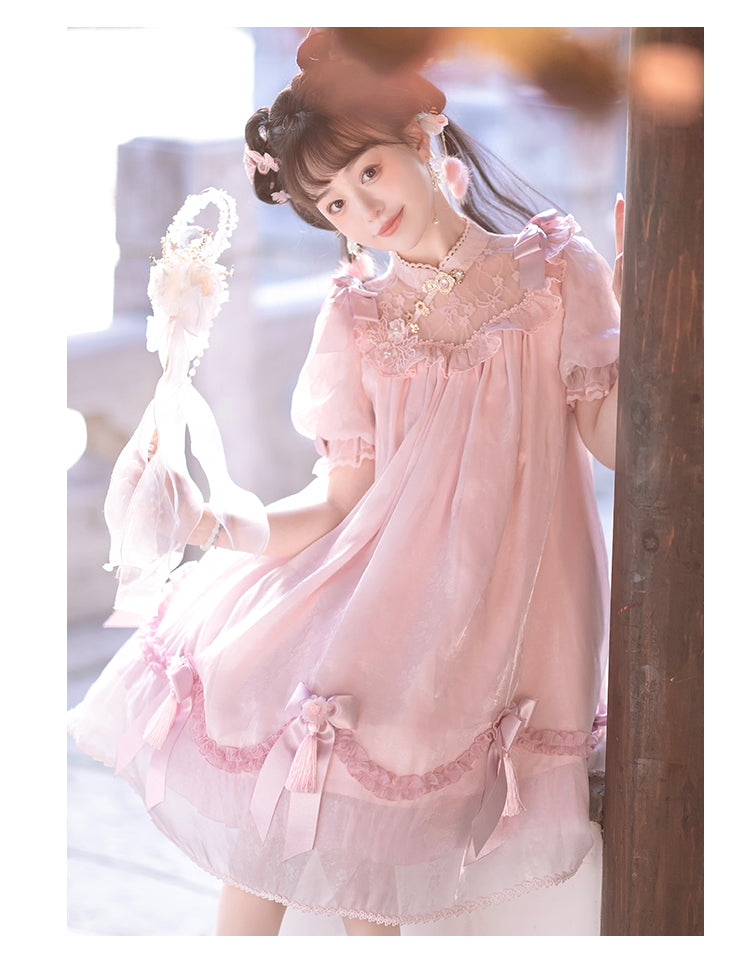 Spireme Cat~Han Lolita Pink Peach Blossom Print OP   