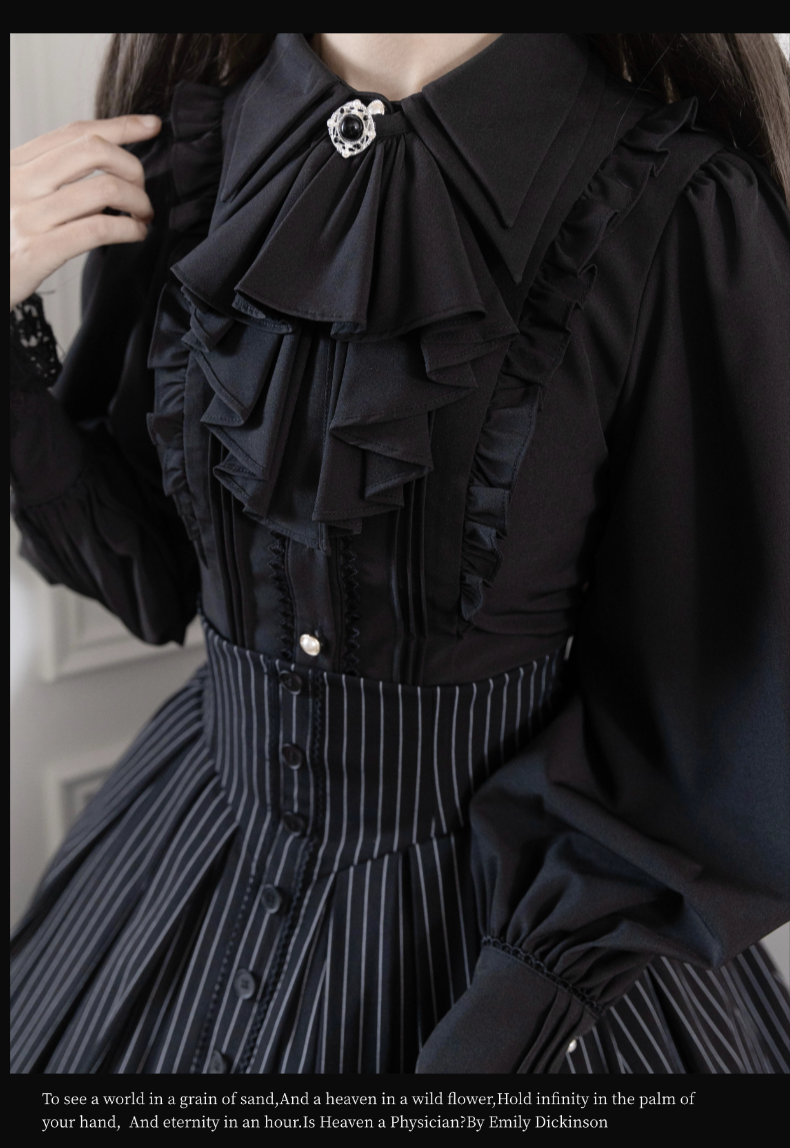 Alice in Wonderland~Love Moon Serenade~Classic Lolita Shirt Preppy Style Blouse Black Jabot Only S