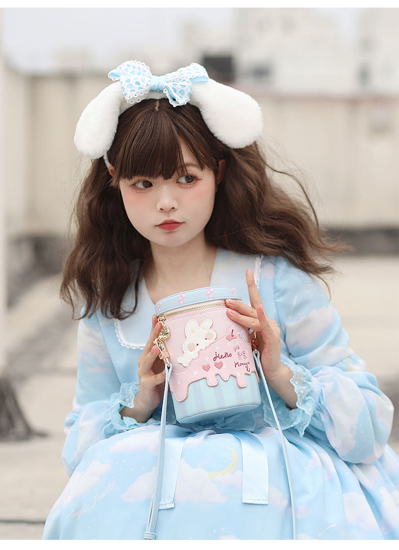 Milk Tea Bear~Bear Peanut Butter~Kawaii Lolita Embroidered Bucket Crossbody Bag   