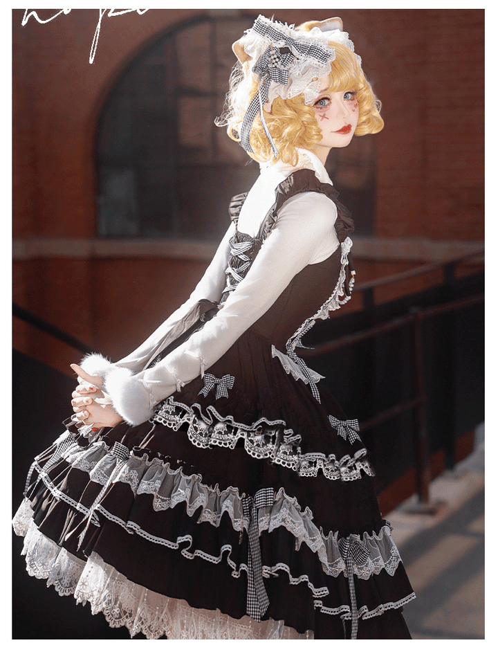 ZhiJinYuan~Love Notebook~Old School Lolita JSK Dress Vintage Doll Tiered Skirt