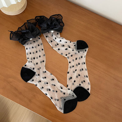 WAGUIR~Kawaii Lolita Thin Glass Yarn Short Socks free size (sizes 35-39) black 
