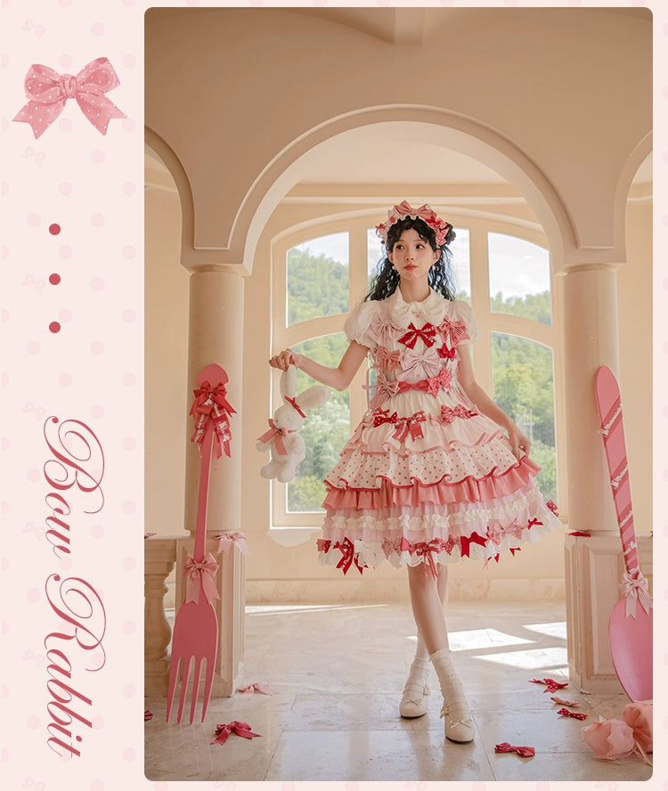Mademoiselle Pearl~Bow Rabbit~IP Collab Sweet Lolita OP in Multiple Styles 43054:763674