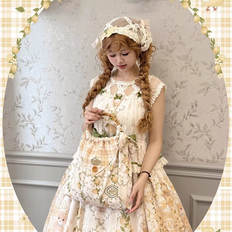 Alice girl~Lemon Rabbit~Kawaii Lolita Handbag Yellow Plaid Bag   