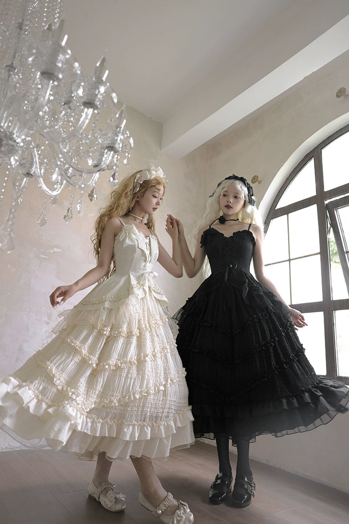 Lingxi Lolita~Rose Wing~Gothic Lolita Tiered Skirt Set   