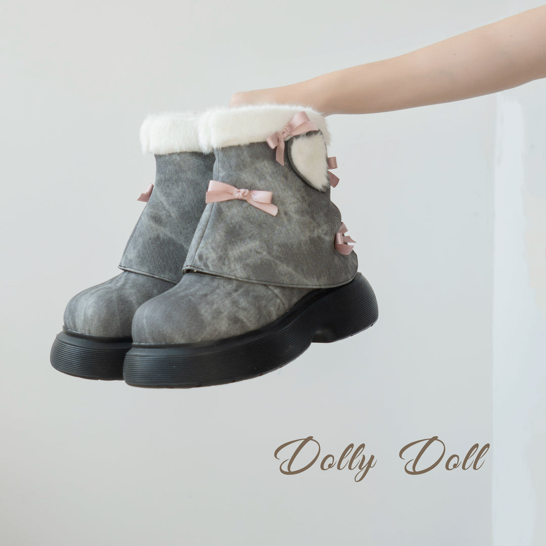 Dolly Doll~Ponyo~Winter Casual Lolita Boots Bow Thick Sole Shoes   