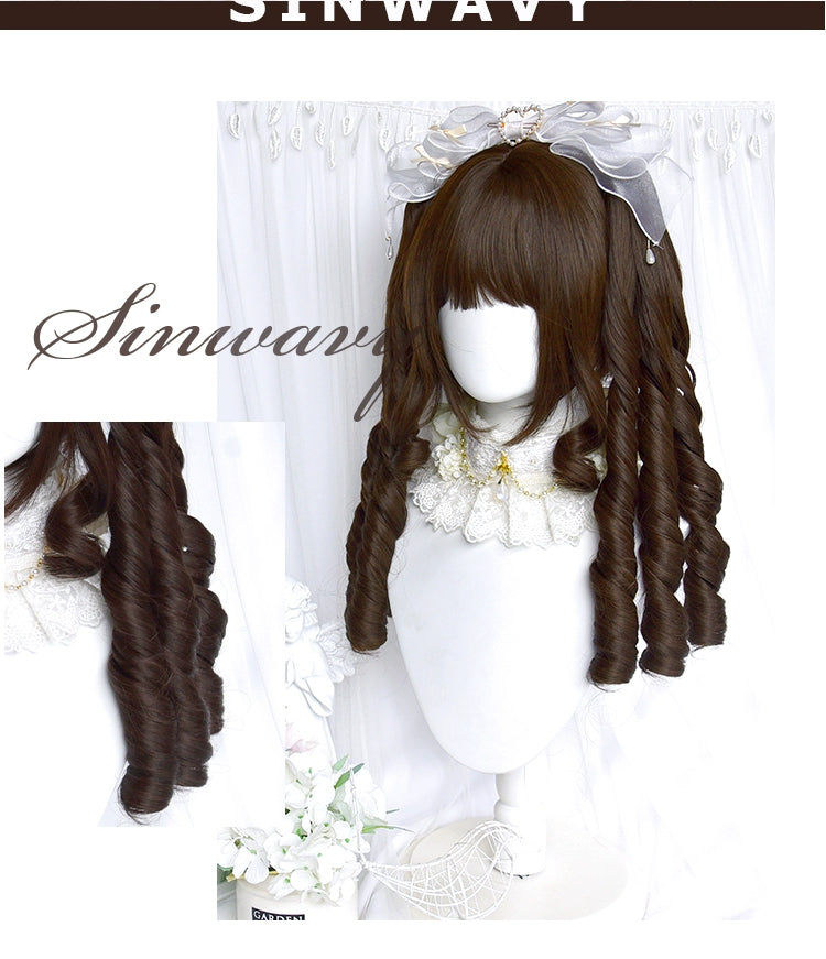 (BFM)Sinwavy~Fairy Tale Town~Classic Lolita Wig Dark Brown Roman Curly Double Ponytail Wig   