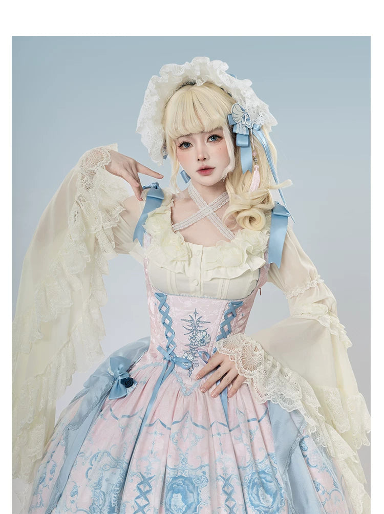 Linglong Porcelain - Classic Lolita Halter Neck Blouse, Detachable Shawl 44878:824720