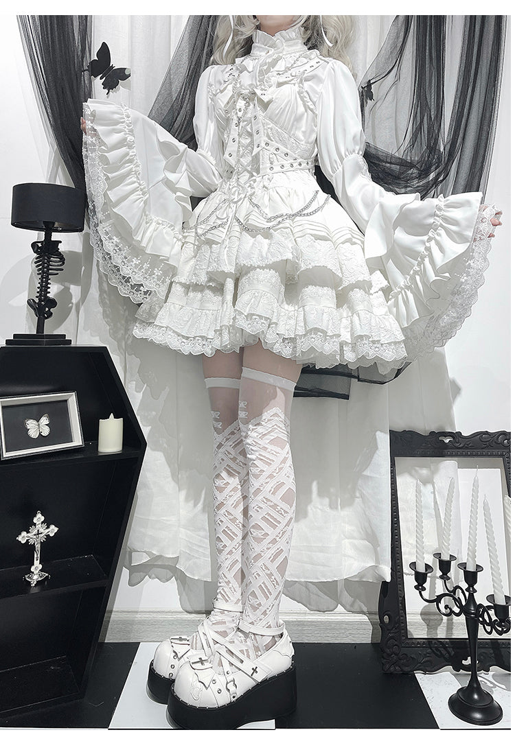 (Buyforme)Ocelot~Gothic Lolita Halloween Bat Black and White Blouse