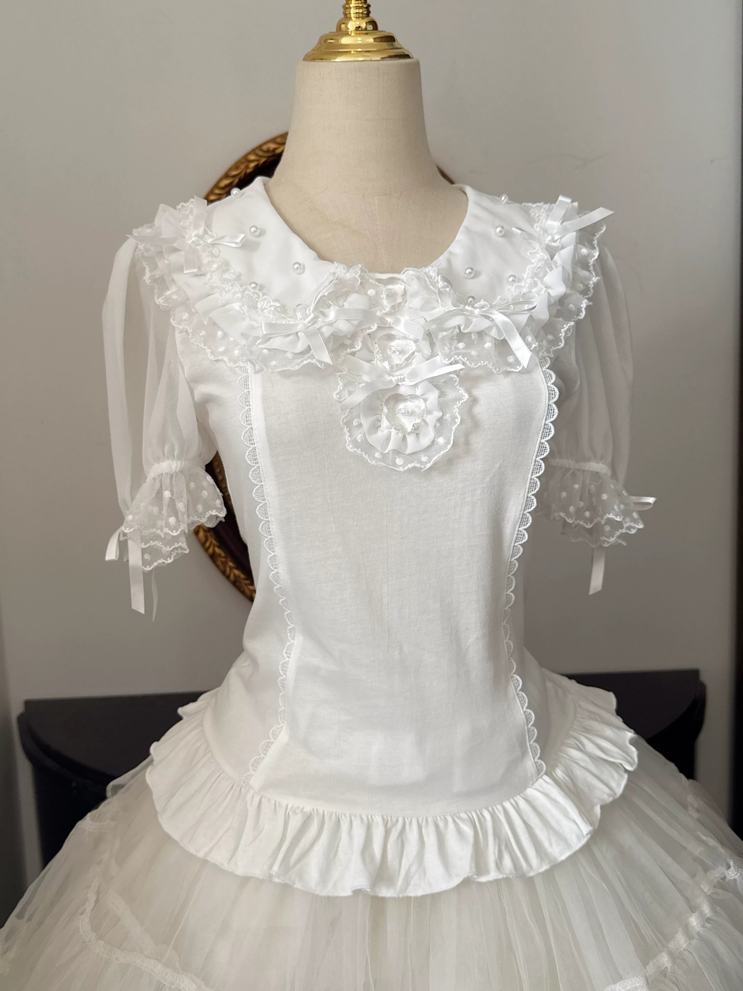 Sea Coconut - Cotton Old School Lolita Peter Pan Collar Blouse with Lace