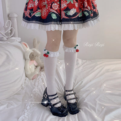 Roji Roji~Kawaii Lolita Cotton Mid-Calf Socks free size white calf socks 