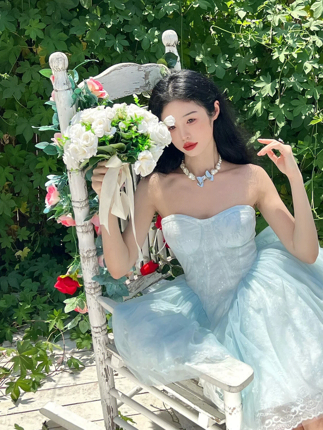 (BFM)1R Studio~Elegant Lolita Dress Blue Princess Strapless Puffy Dress   