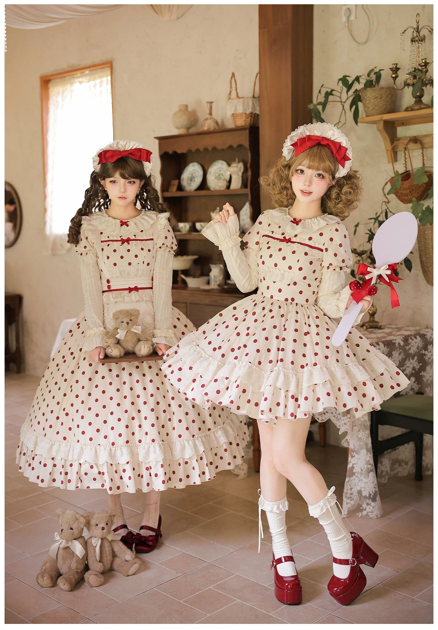 Polka Dot Lollipop - Cotton Old School Lolita Polka Dot OP Dress 45768:861514