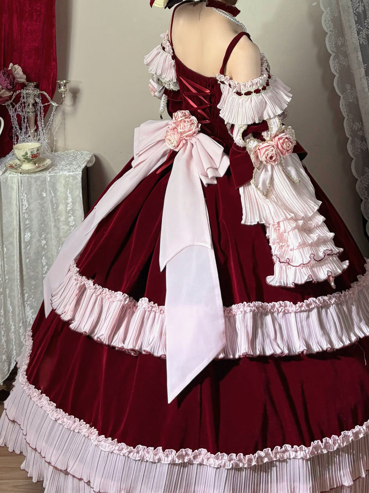 Meowing and fruity~Rose Ode~Retro Elegant Lolita Satin OP with Rose Decorations