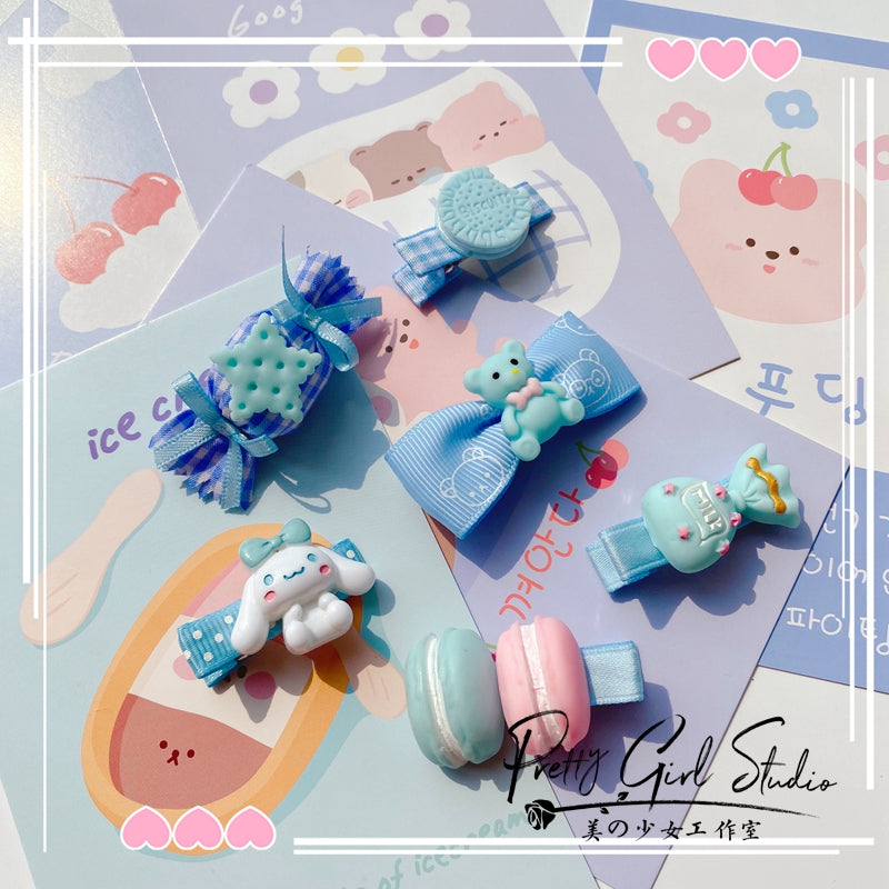 Pretty Girl Lolita~Sweet Lolita Blue Headwear Handmade Accessory aset of small blue clips  