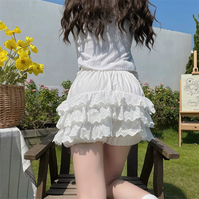 Sugar Girl~Cotton Lolita Bloomers Tiered Hem Cake Pantskirt   