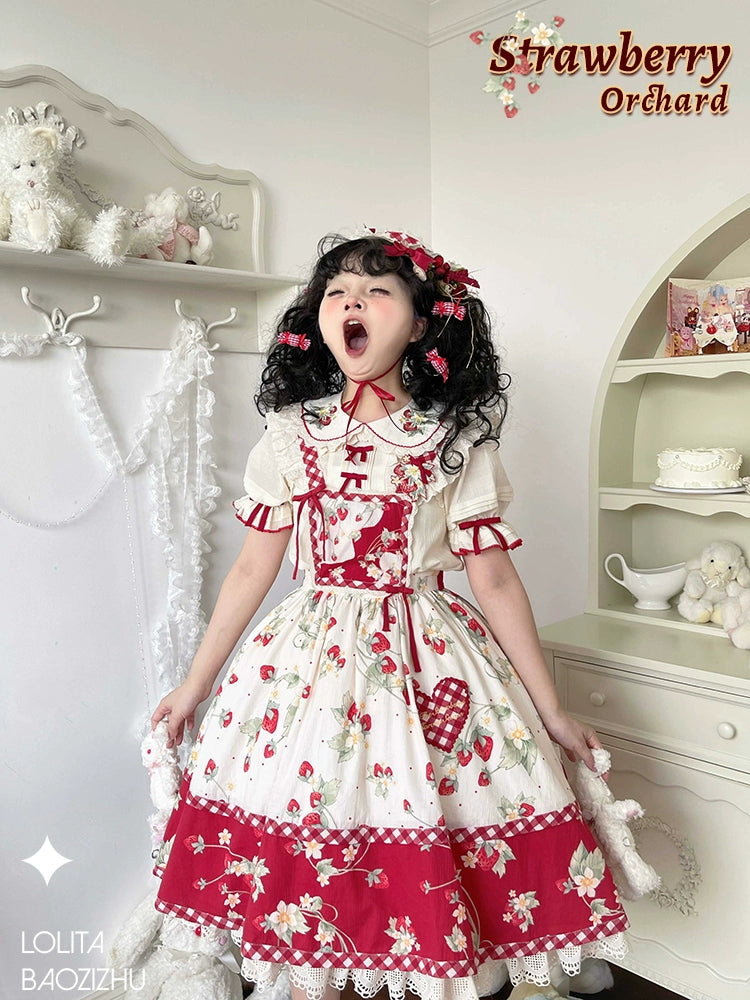 Piggy Bun - Sweet Lolita Shirt Strawberry Embroidery Ivory Blouse