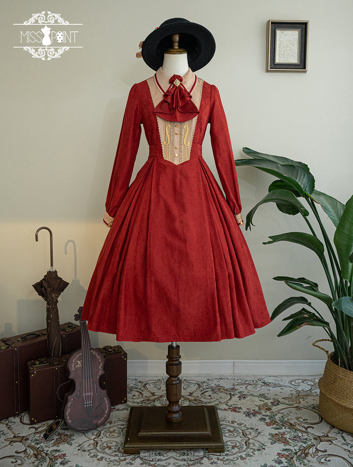 Miss Point~Golden Movement~Elegant Lolita OP Dress Long Sleeve Customized XS red 