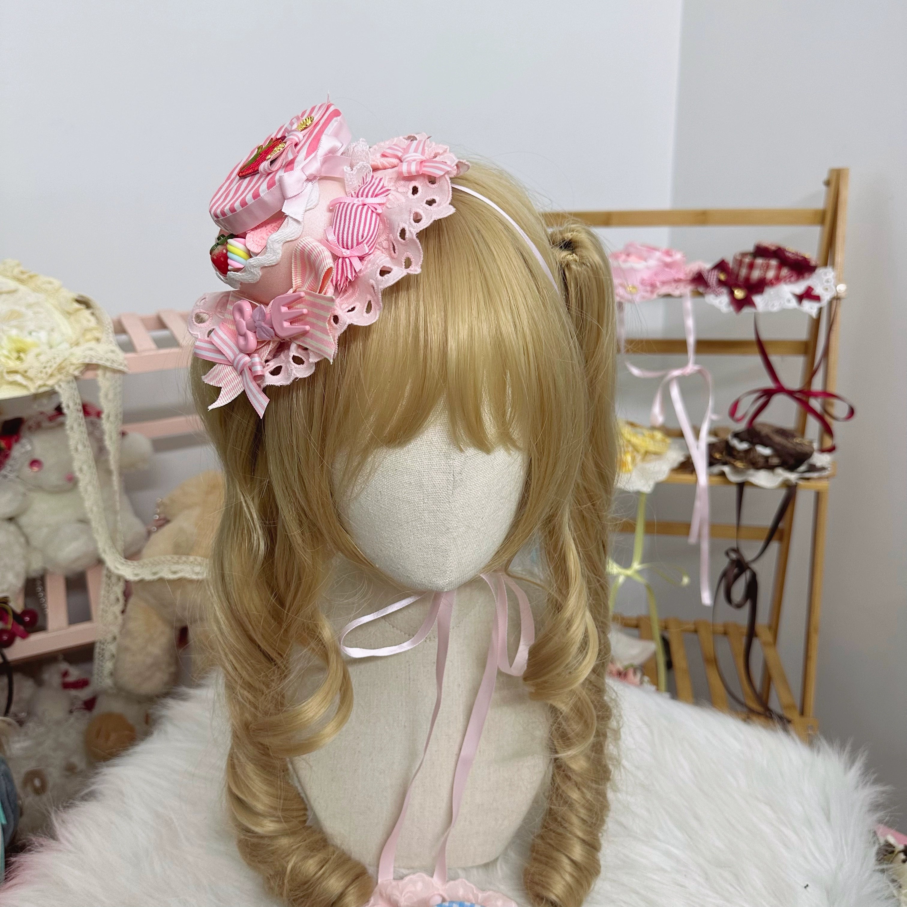 Chestnut Lolita - Sweet Lolita Candy Box Hat Handmade Lolita Top Hat Striped strawberry