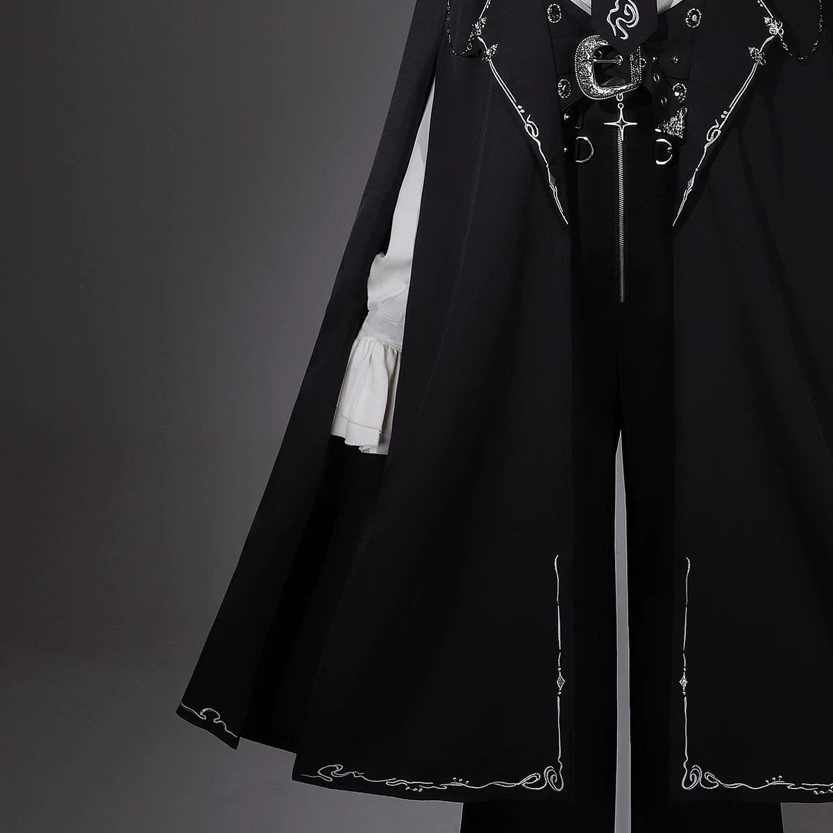 Hidden Crow - Ouji Lolita Cloak & Pants Suit, Silver-Thread Embroidery 46041:873250