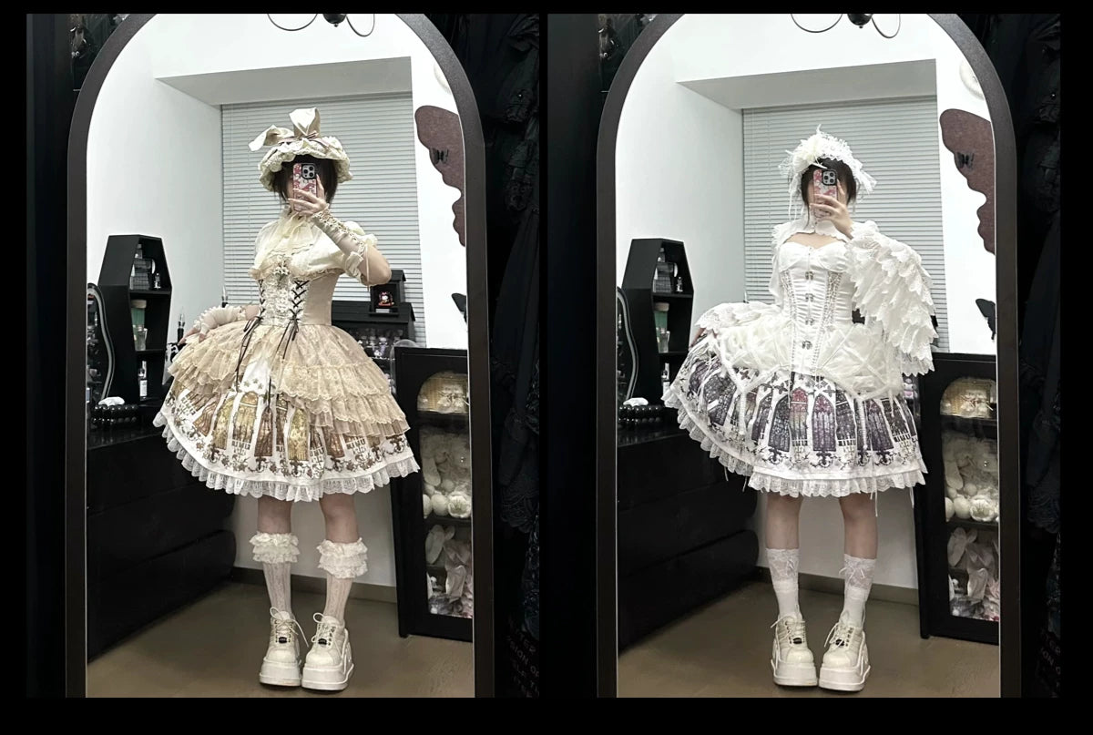 Temple Stained Glass - Gothic Lolita Stained Glass Printed SK, Elastic Waist 45770:861901