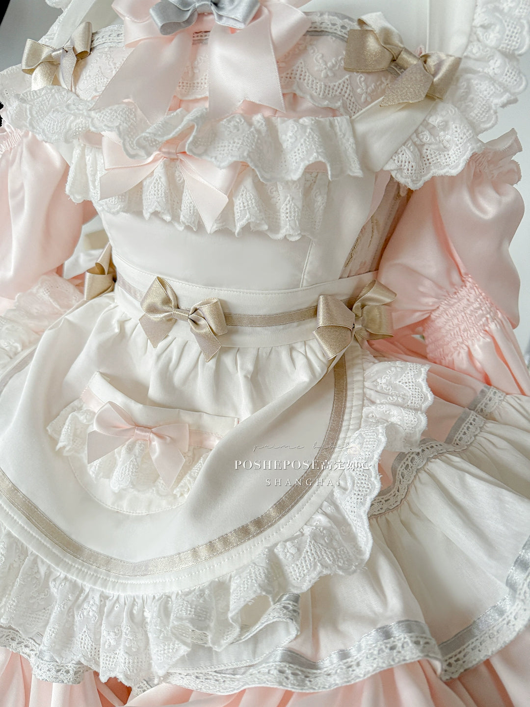 POSHEPOSE~Maid Bunny~Gorgeous Sweet Lolita OP Dress with Detachable Sleeves and Apron